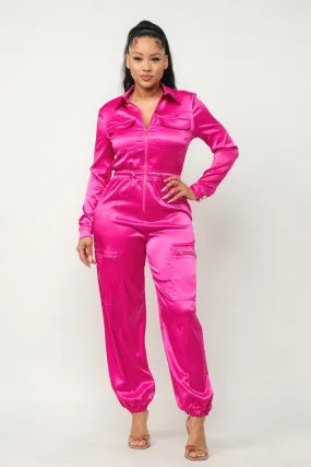 Blue Zone Planet |  Front Zipper Pockets Top And Pants Jumpsuit