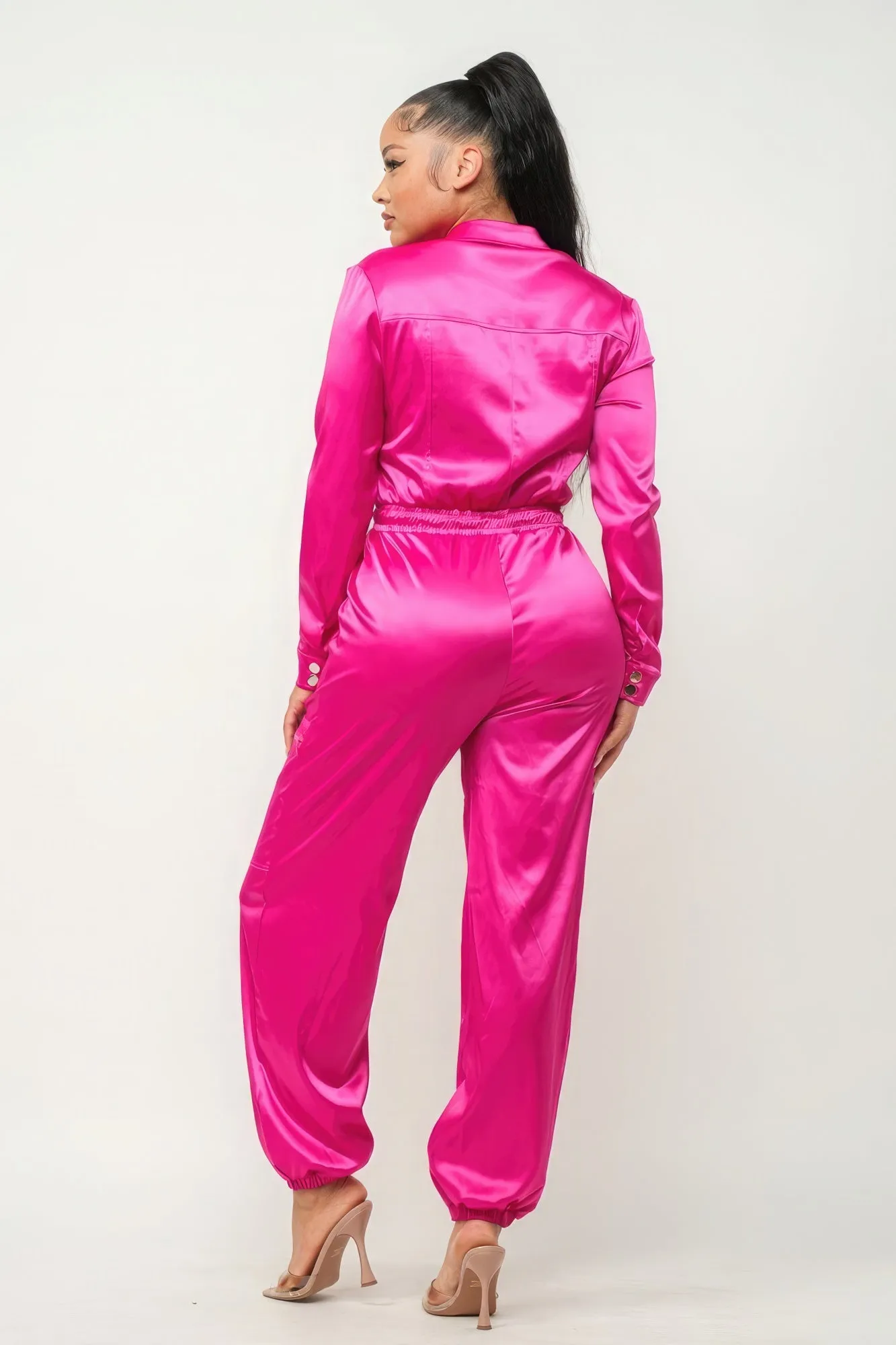 Blue Zone Planet |  Front Zipper Pockets Top And Pants Jumpsuit