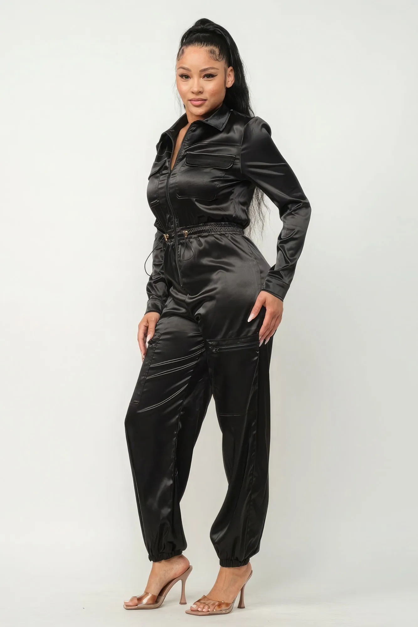 Blue Zone Planet |  Front Zipper Pockets Top And Pants Jumpsuit