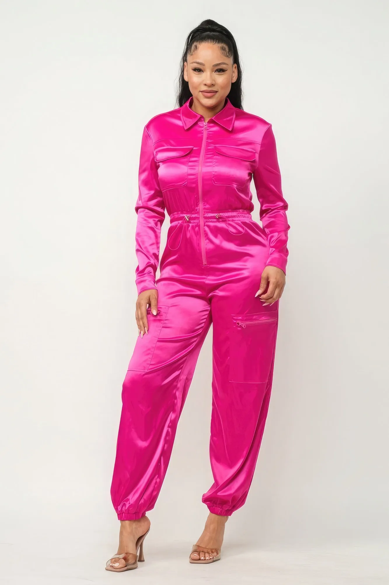 Blue Zone Planet |  Front Zipper Pockets Top And Pants Jumpsuit