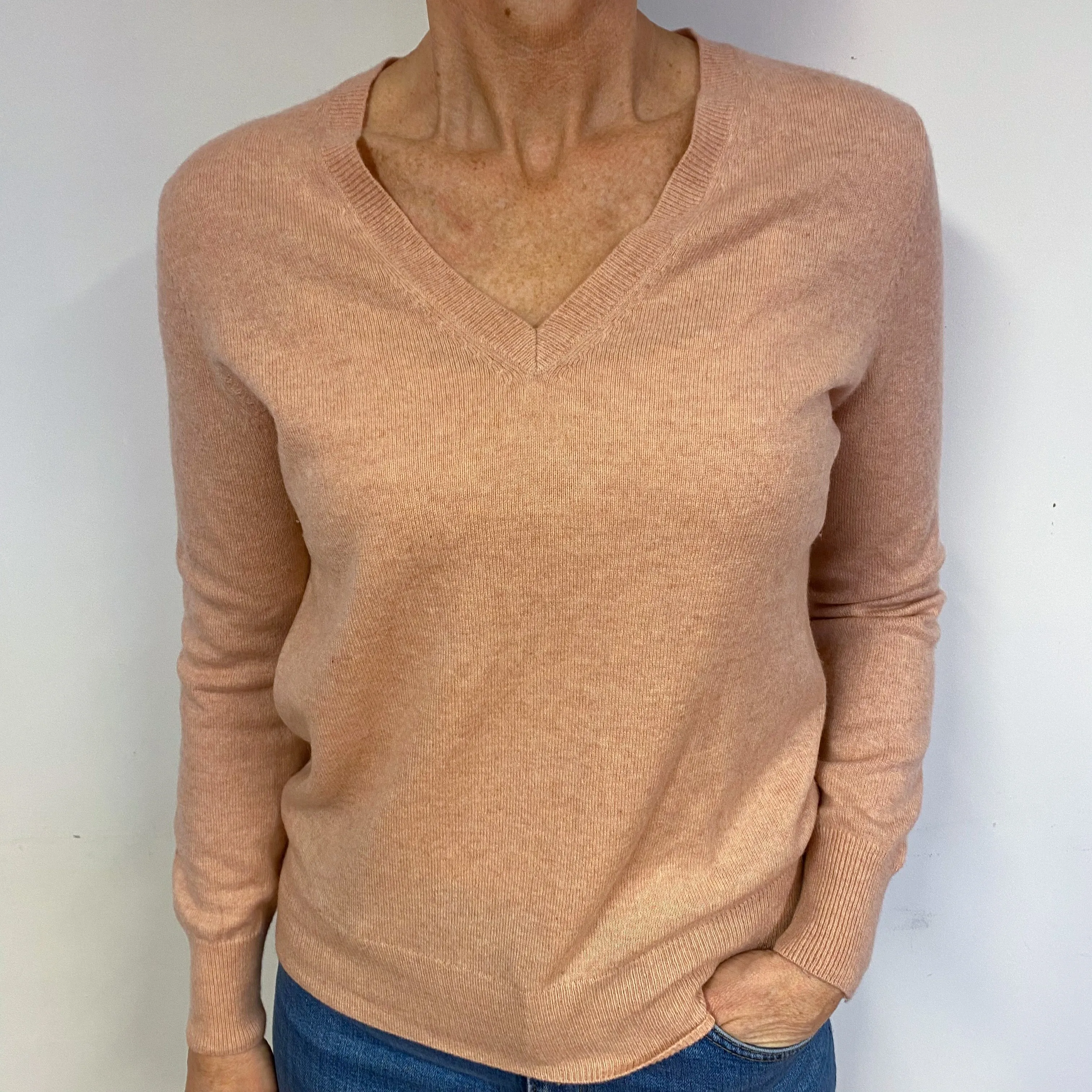 Blush Pink Cashmere V-Neck Jumper Medium