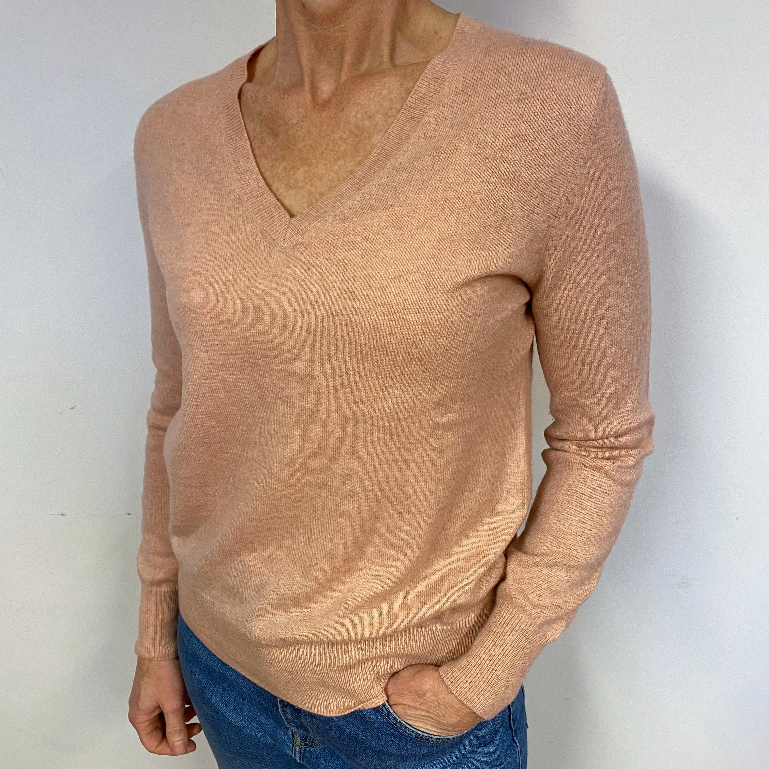 Blush Pink Cashmere V-Neck Jumper Medium