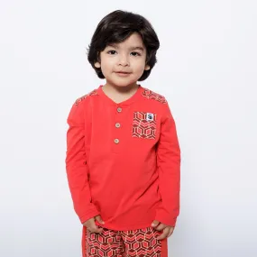 Boys Pocket Long-Sleeve Henley Shirt - Red | Multicultural Kids Clothing