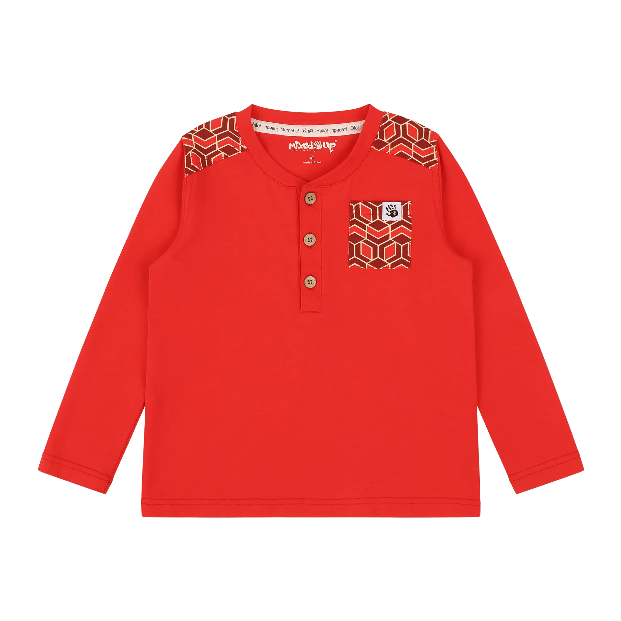 Boys Pocket Long-Sleeve Henley Shirt - Red | Multicultural Kids Clothing