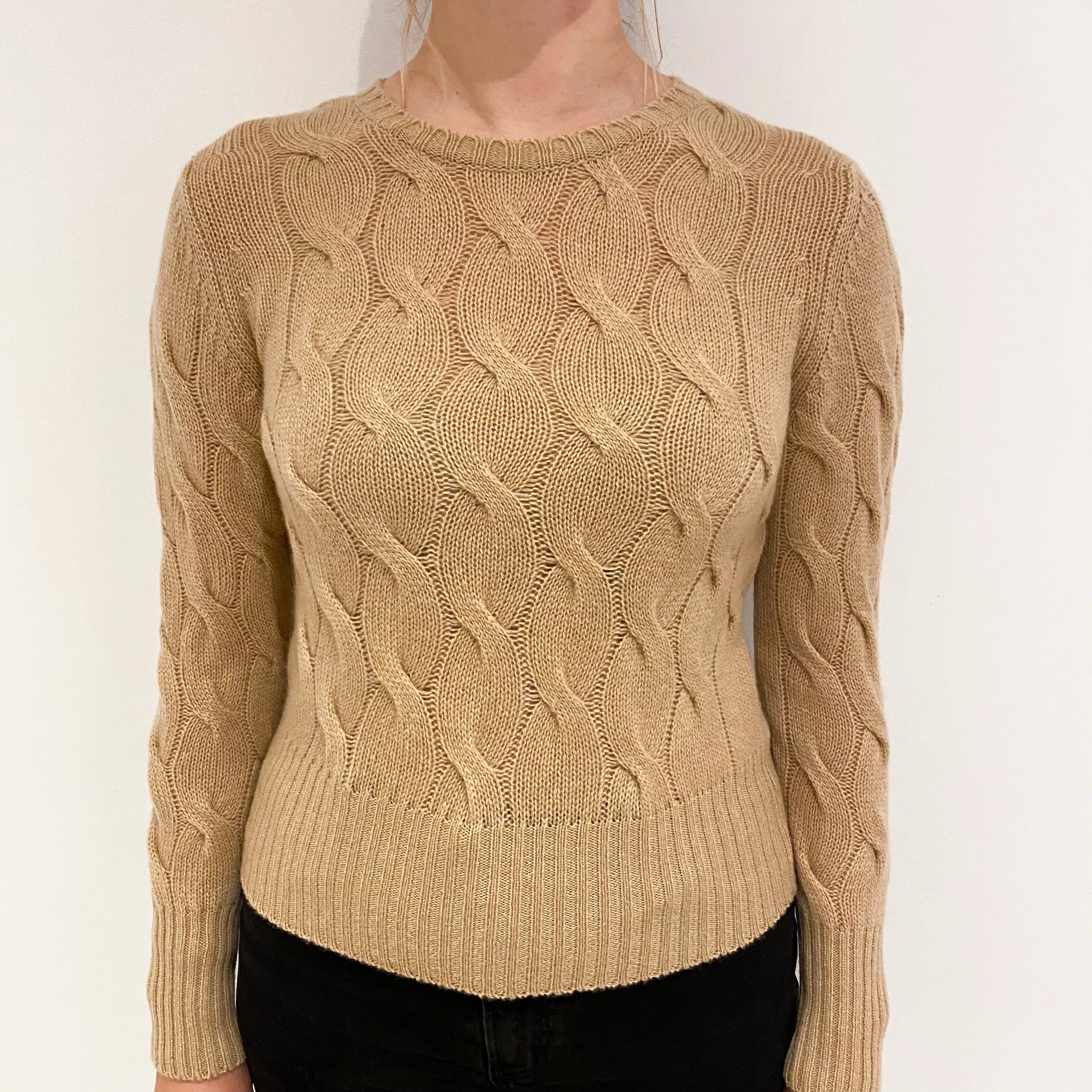 Brand New Scottish Caramel Brown Cashmere Chunky Crew Neck Jumper Small