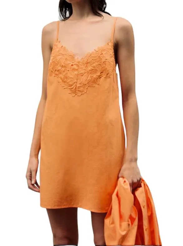 CAMILLA AND MARC Sable Mini Dress | Persimmon/Orange, Cotton, Lace Trim, Slip