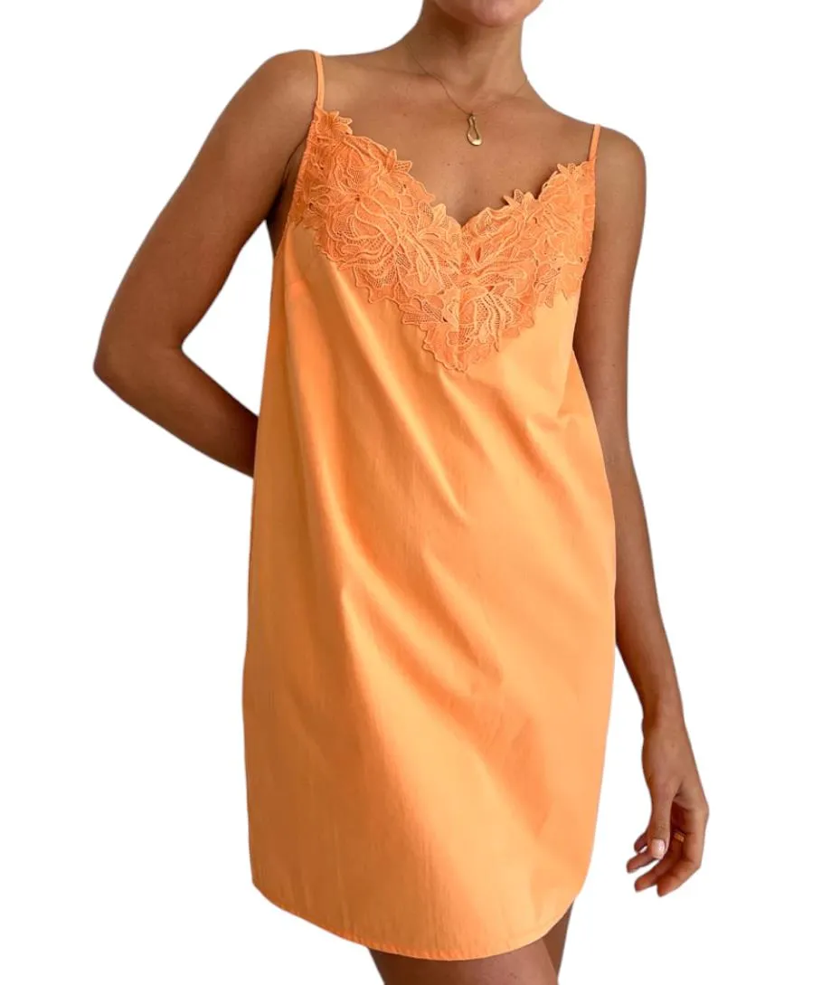 CAMILLA AND MARC Sable Mini Dress | Persimmon/Orange, Cotton, Lace Trim, Slip