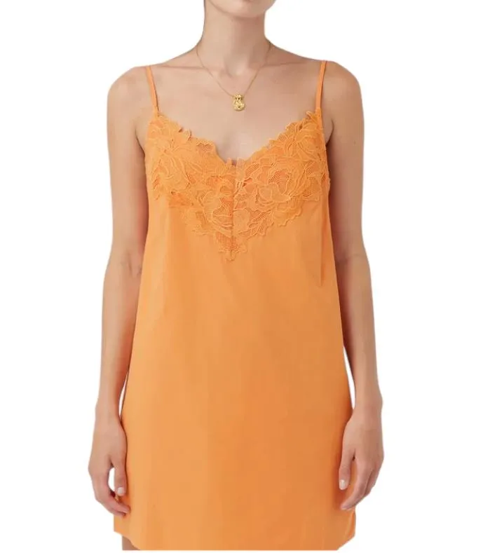 CAMILLA AND MARC Sable Mini Dress | Persimmon/Orange, Cotton, Lace Trim, Slip