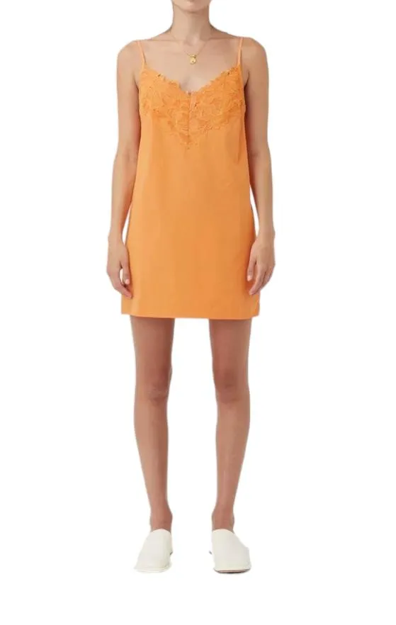 CAMILLA AND MARC Sable Mini Dress | Persimmon/Orange, Cotton, Lace Trim, Slip