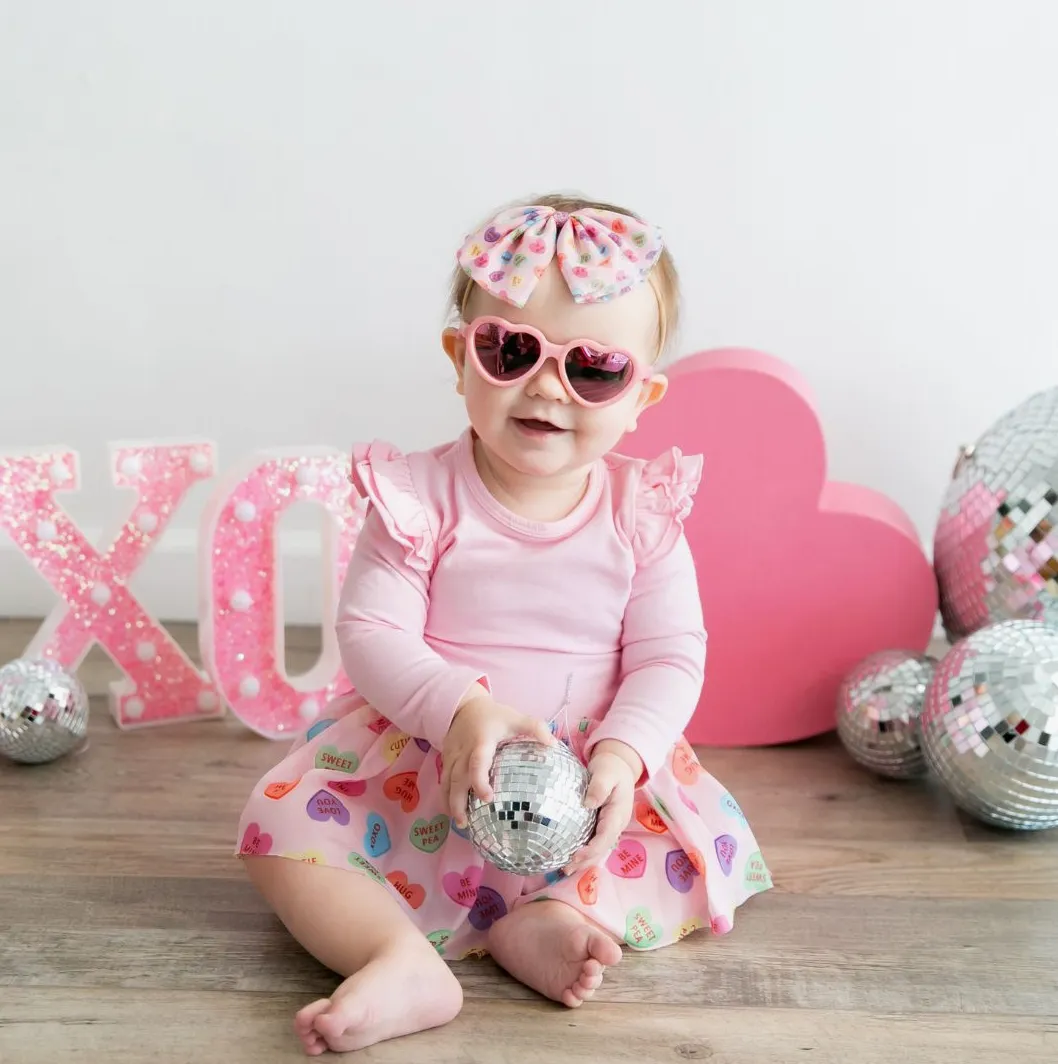 Candy Hearts Valentine's Day Long Sleeve Tutu Bodysuit -Baby | Sweet Wink