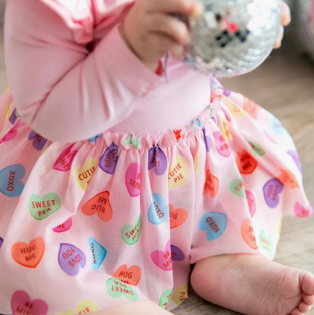 Candy Hearts Valentine's Day Long Sleeve Tutu Bodysuit -Baby | Sweet Wink