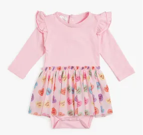 Candy Hearts Valentine's Day Long Sleeve Tutu Bodysuit -Baby | Sweet Wink