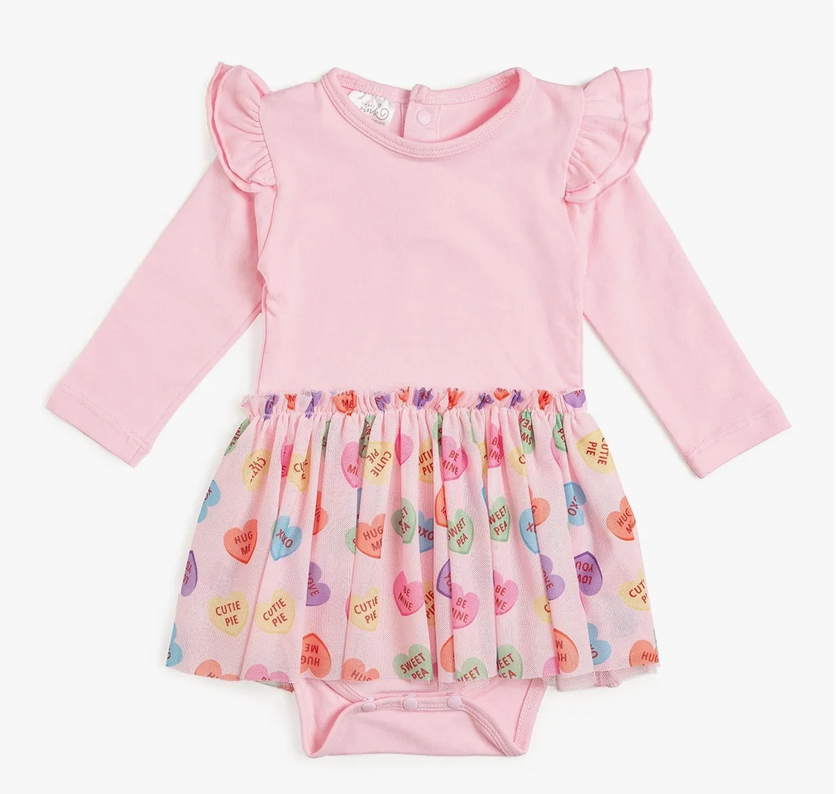 Candy Hearts Valentine's Day Long Sleeve Tutu Bodysuit -Baby | Sweet Wink