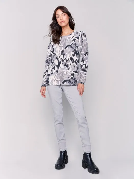 Charlie B C2268W Printed Reversible Raglan Sweater