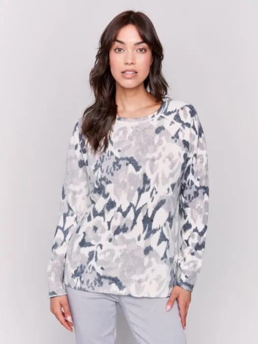 Charlie B C2268W Printed Reversible Raglan Sweater