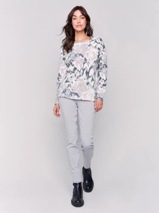 Charlie B C2268W Printed Reversible Raglan Sweater