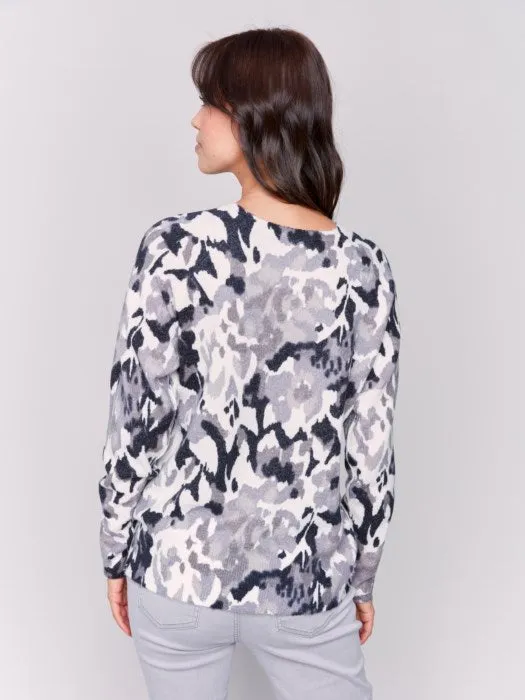 Charlie B C2268W Printed Reversible Raglan Sweater