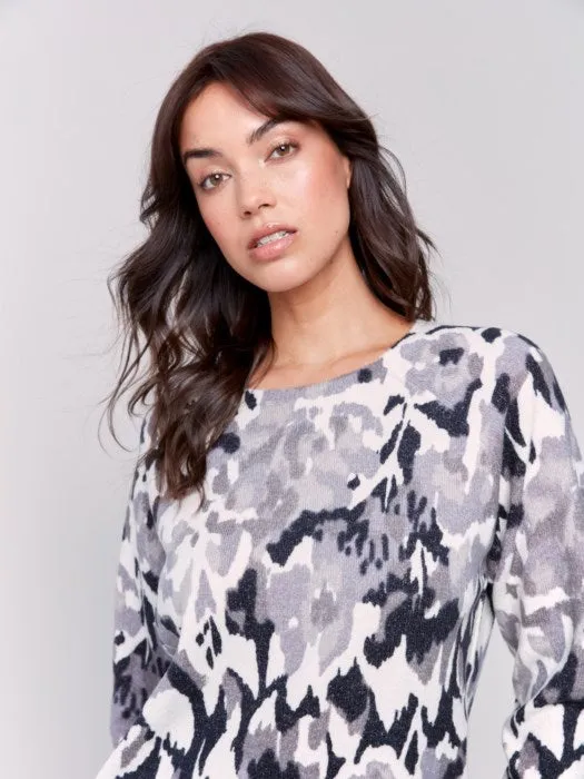 Charlie B C2268W Printed Reversible Raglan Sweater