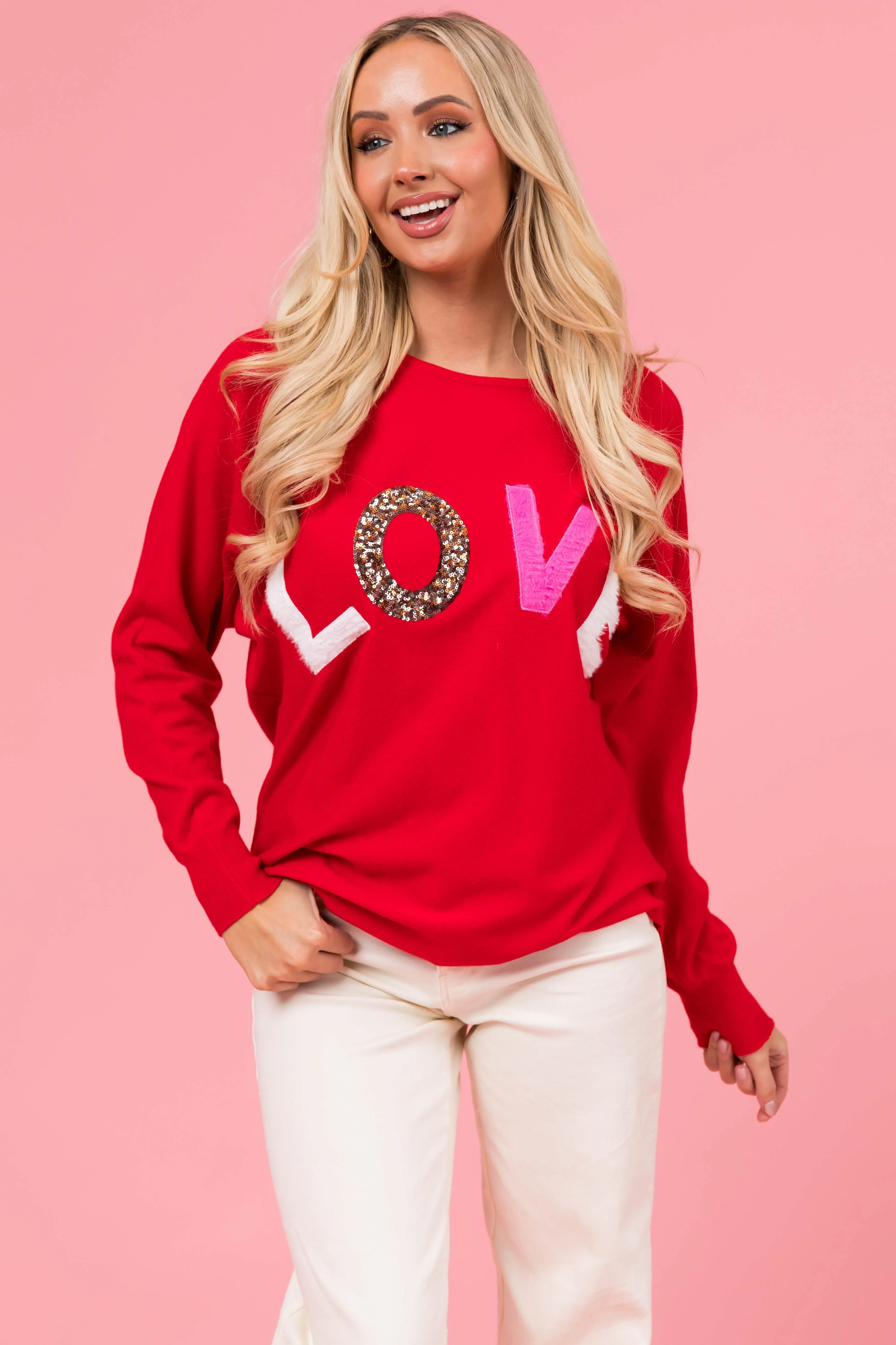 Cherry 'LOVE' Graphic Lightweight Sweater