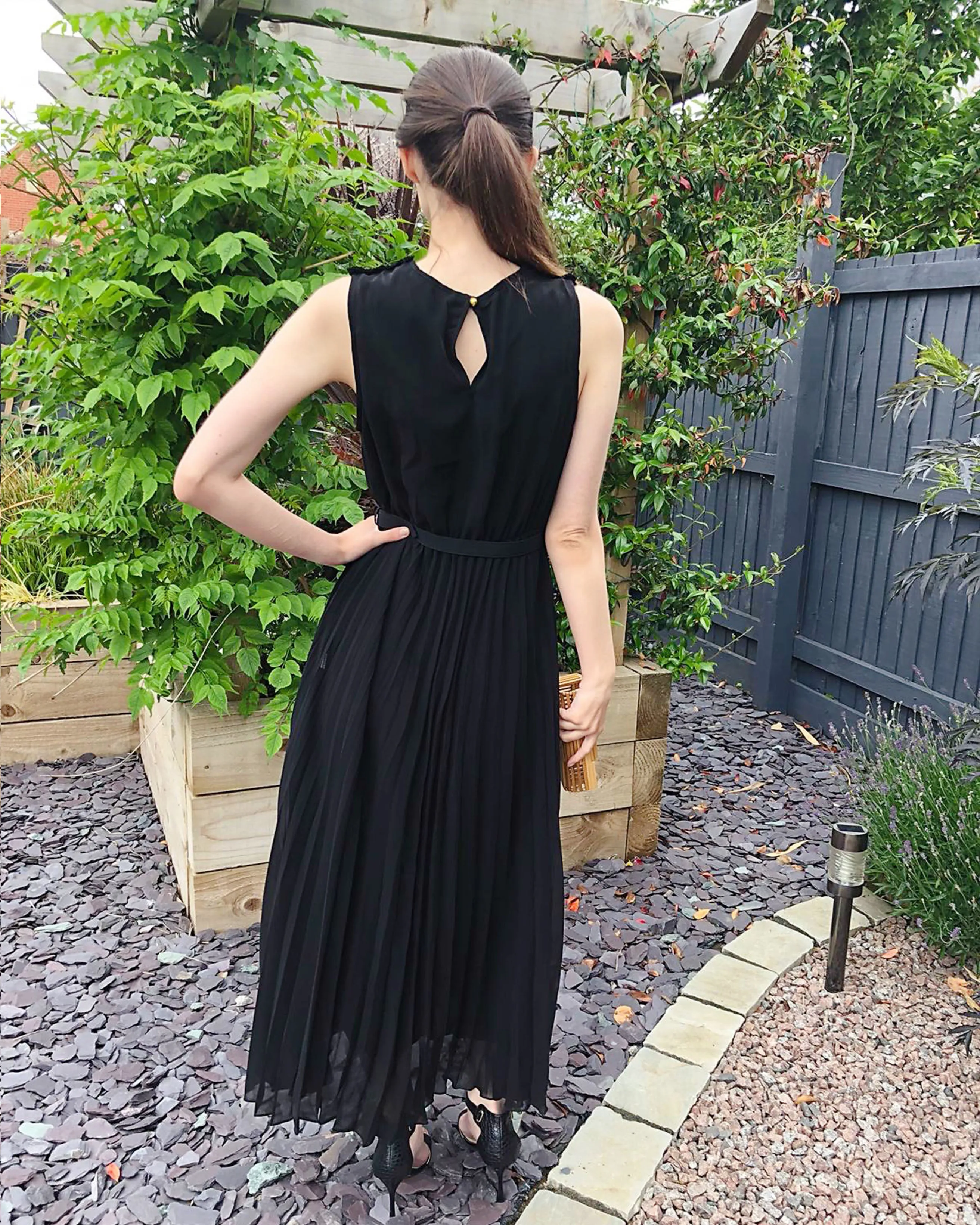 Chiffon pleated full length wedding maxi dress (Black)