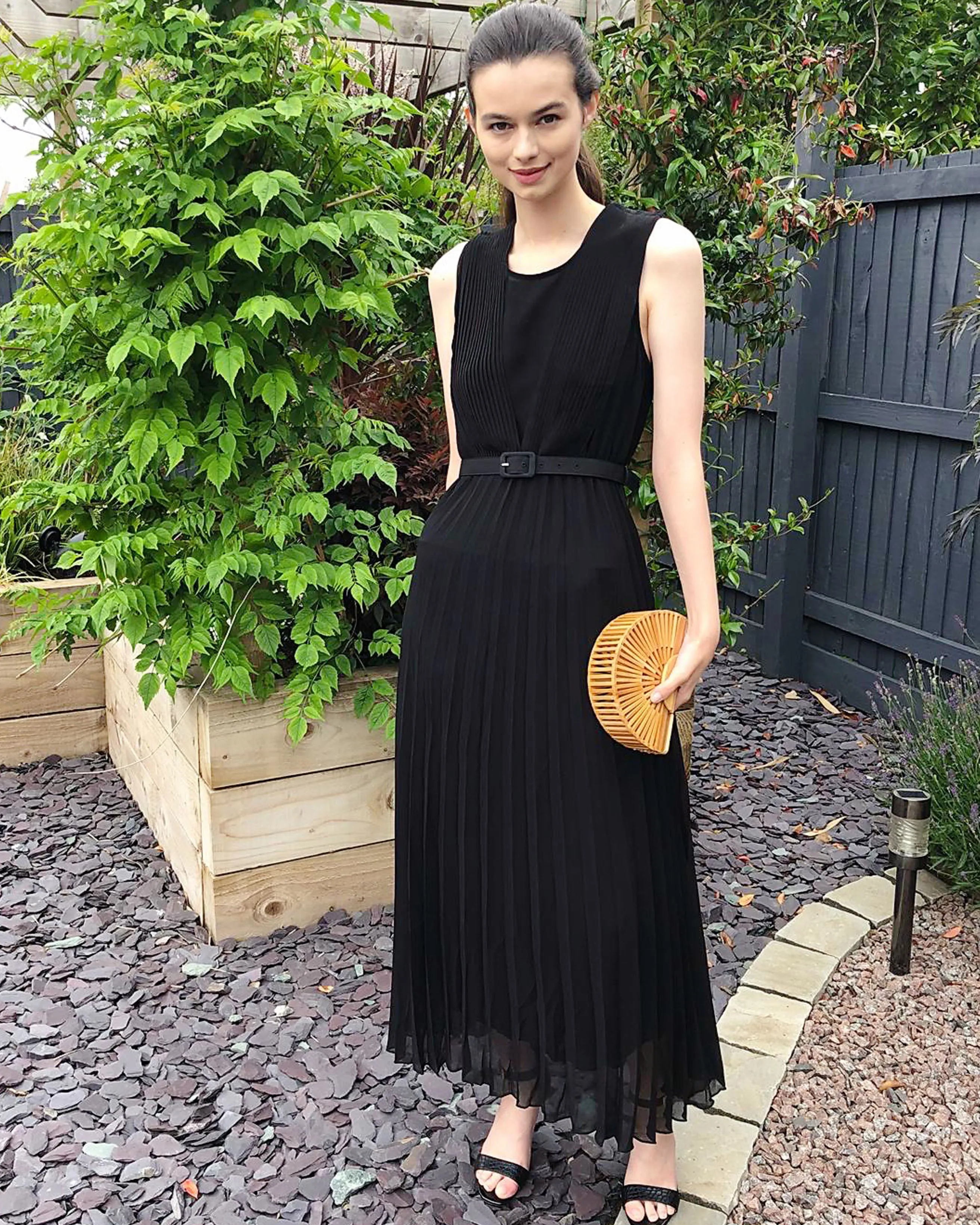 Chiffon pleated full length wedding maxi dress (Black)