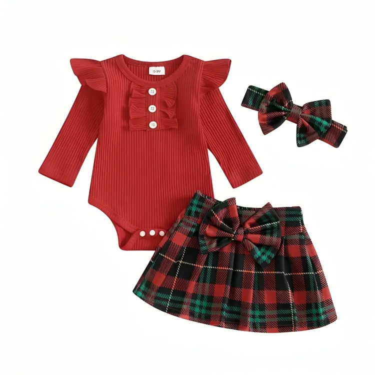 Christmas Plaid Pleated Mini Skirt Set