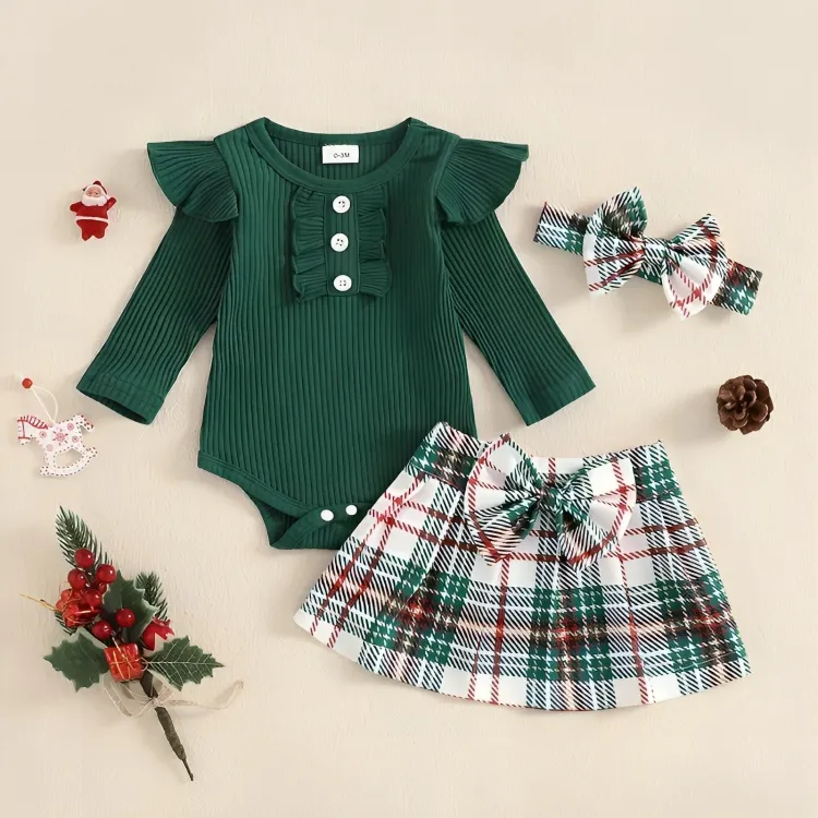 Christmas Plaid Pleated Mini Skirt Set