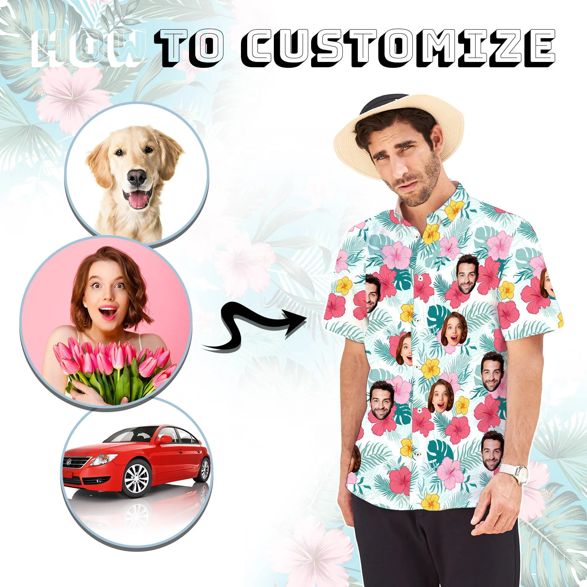 Custom Face 3D Print Hawaii Button up Short Sleeve for Men with Blue-Cannabis Leaf Honolulu Beach Vintage Shirt