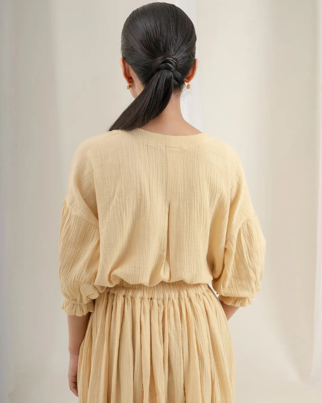 Daichi Organic Wrinkle Cotton Skirt & Top Set : Cream