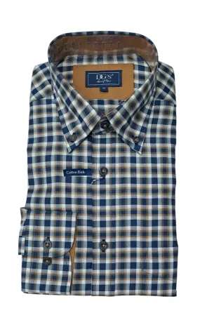 Daniel Grahame Long Sleeve Checkered Casual Shirt 46 - Blue/Tan