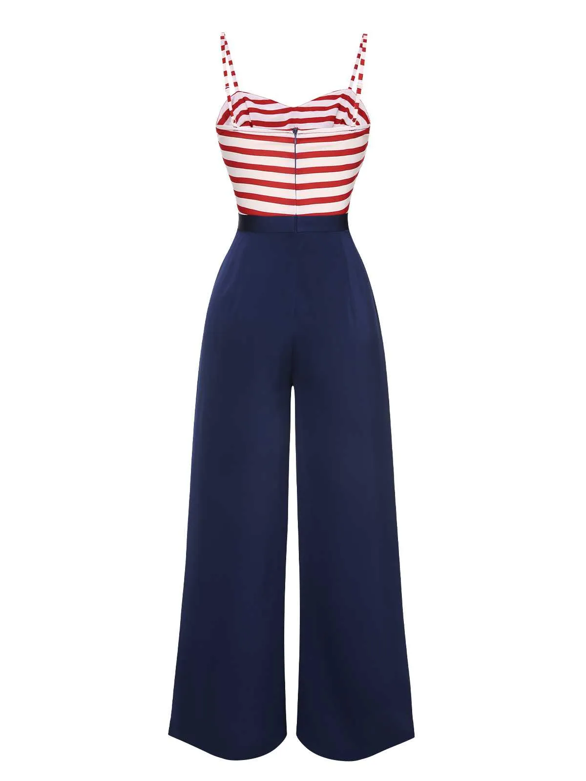 Dark Blue 1930s Spaghetti Strap Stripes Jumpsuit