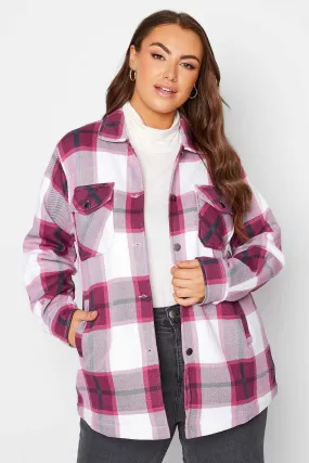 Dark Pink white Oversized check shacket For Her-2015
