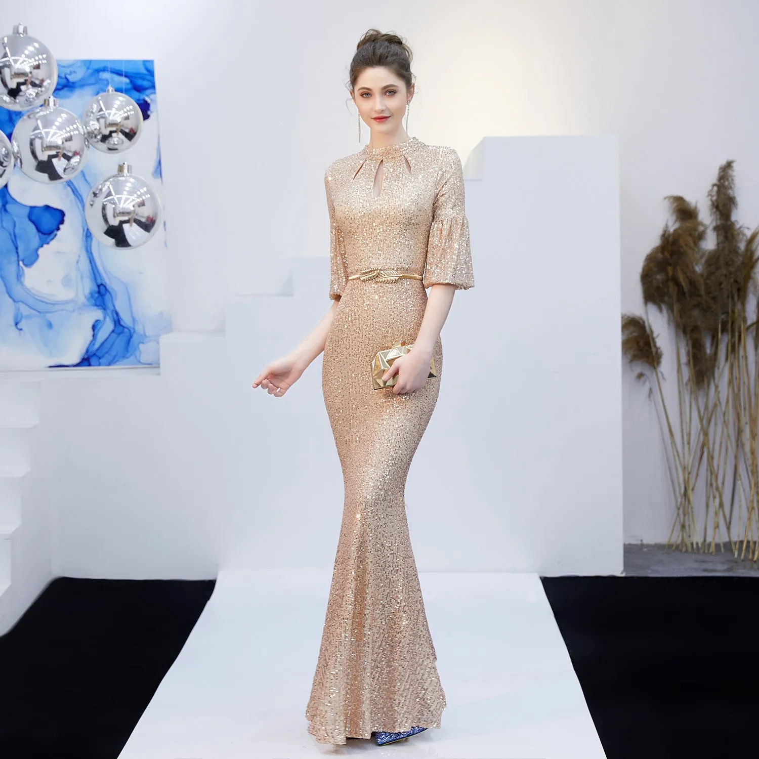 Dione-16222-One Shoulder Fishtail Formal Dress