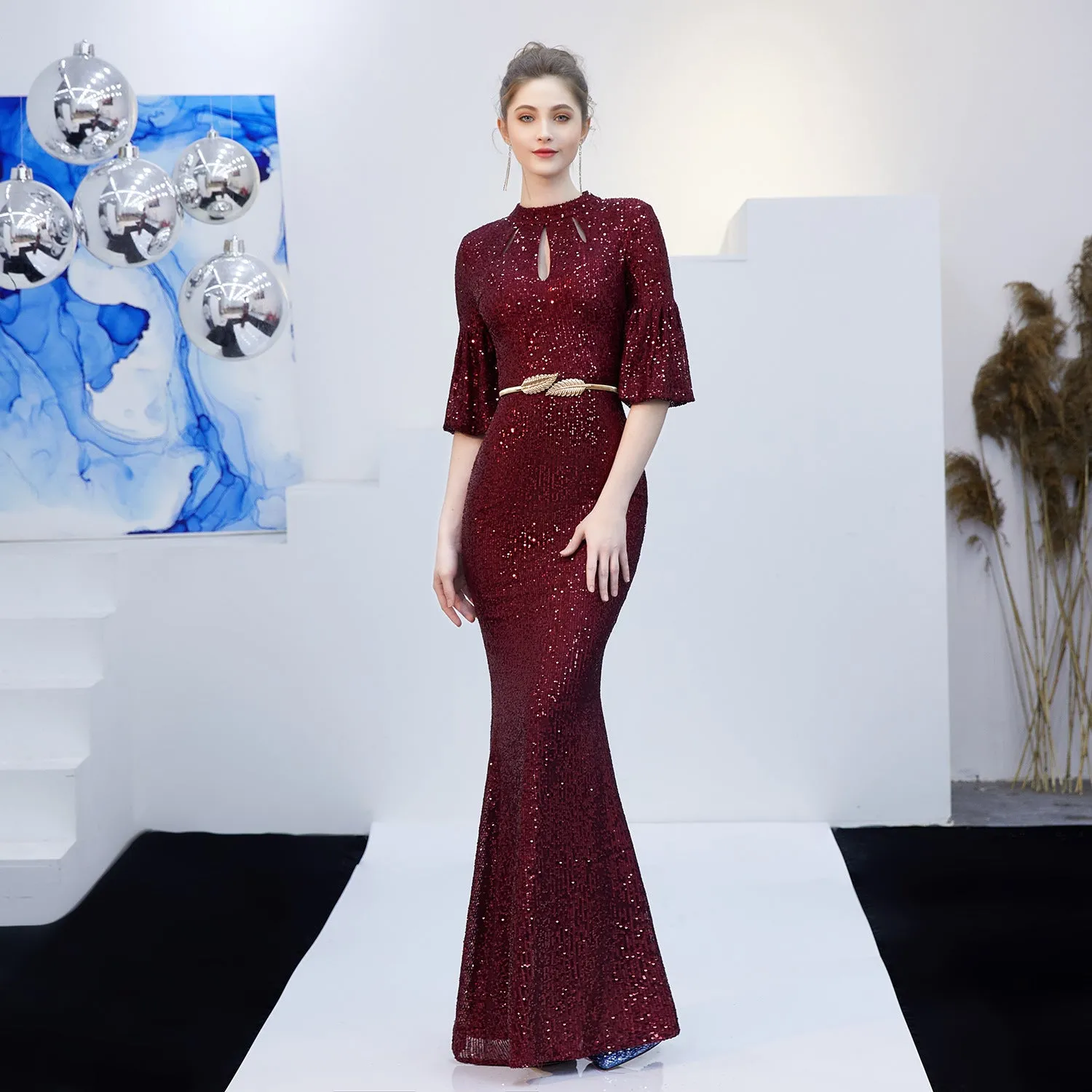 Dione-16222-One Shoulder Fishtail Formal Dress