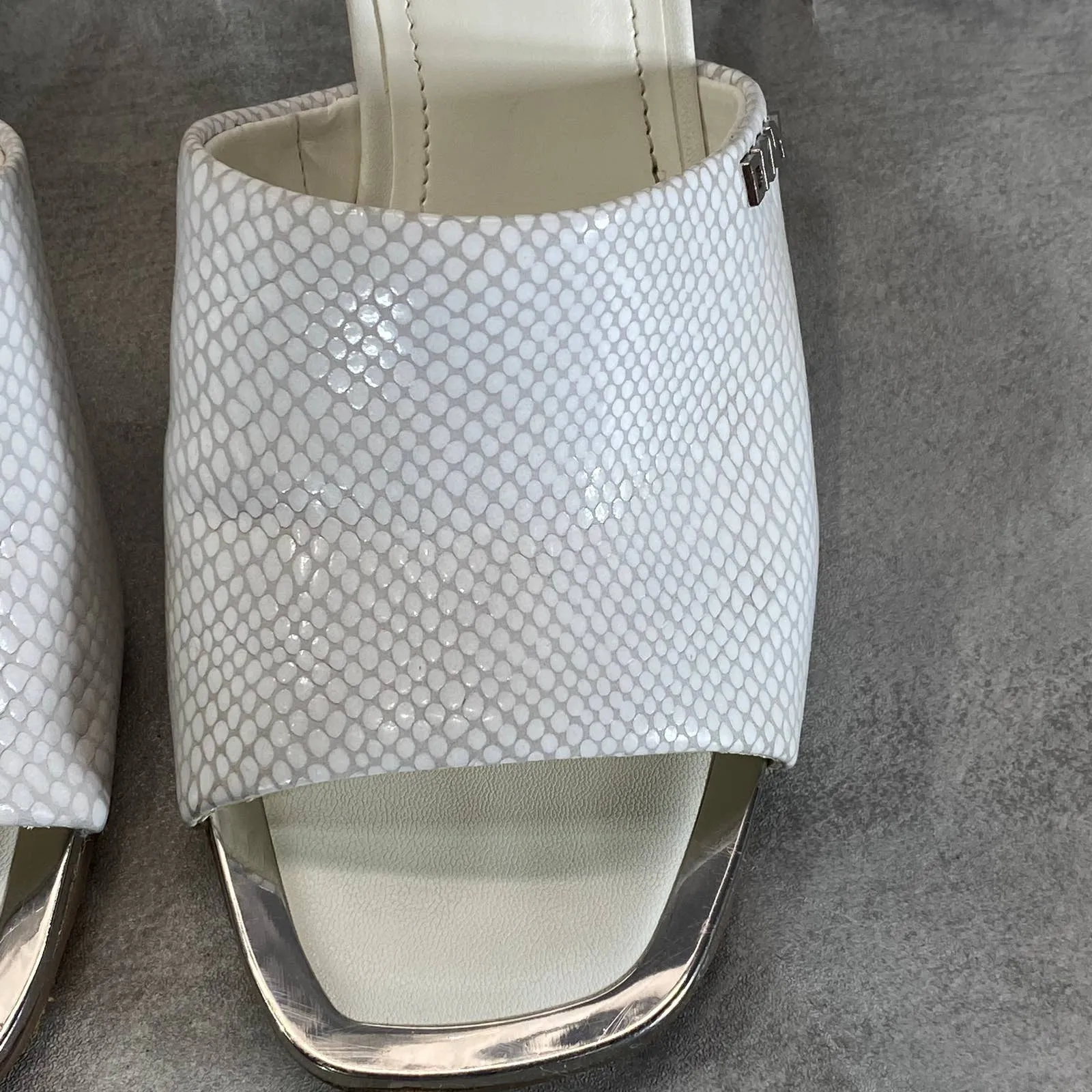 DKNY Women's White Snake Embossed Bronx Square Peep-Toe Slip-On Mule Sandals SZ7