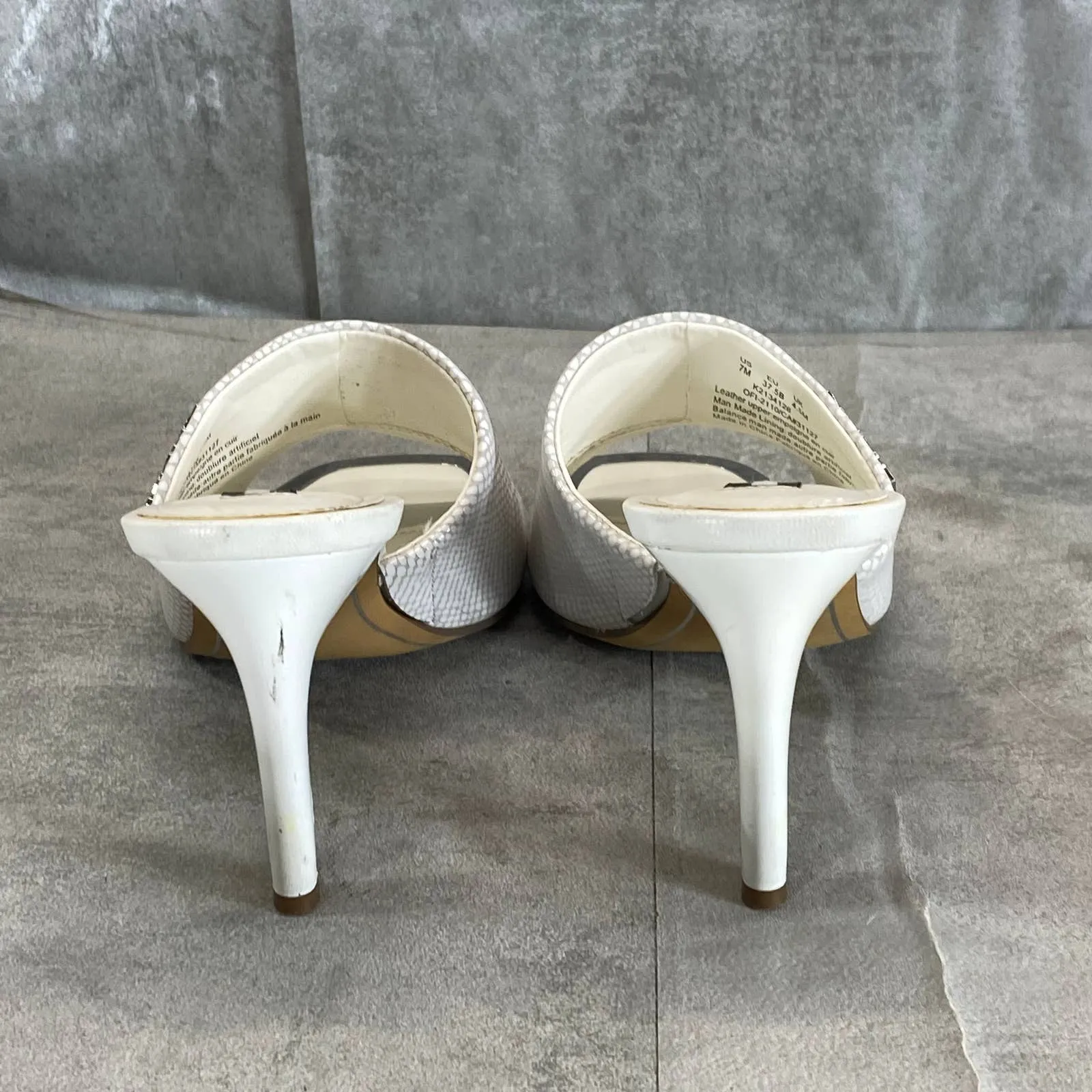 DKNY Women's White Snake Embossed Bronx Square Peep-Toe Slip-On Mule Sandals SZ7