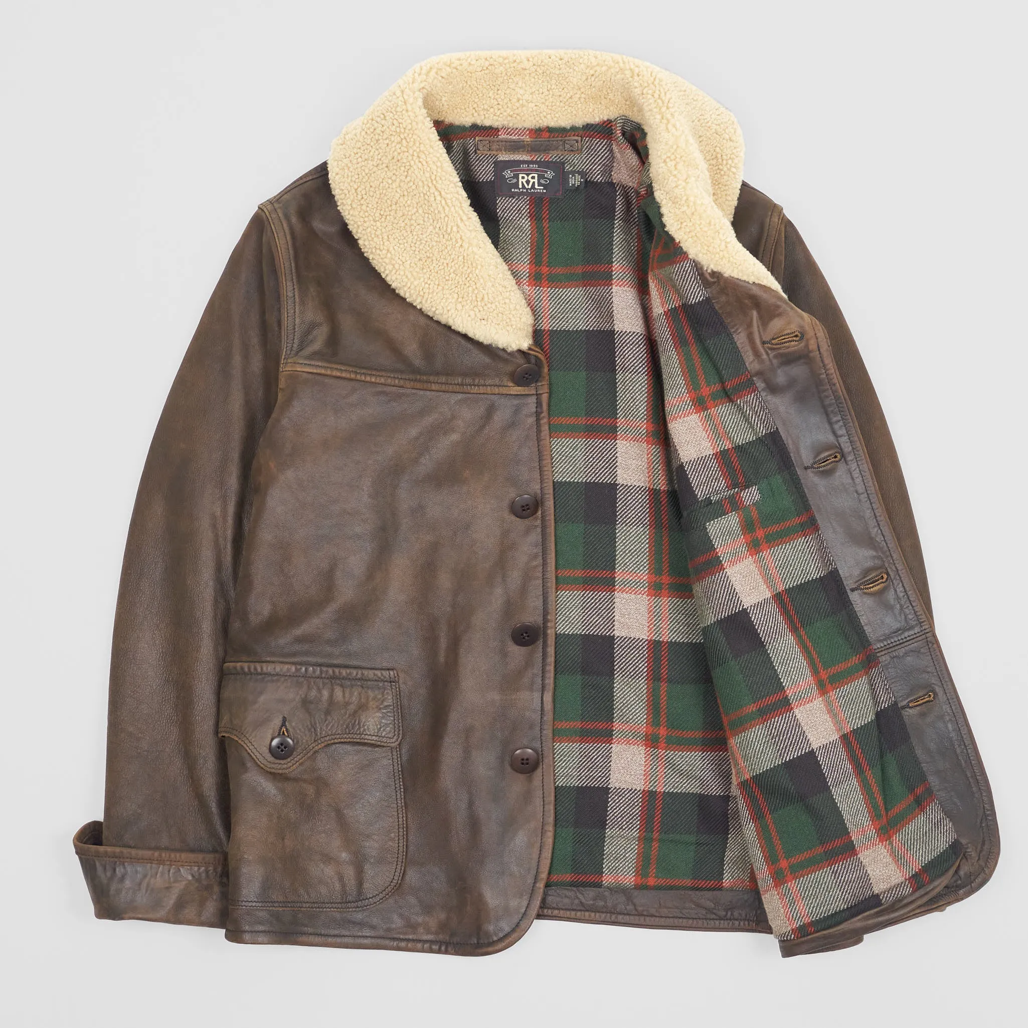 Double RL Western Coat with Shearling Collar