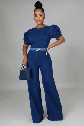 Ellis Puff Sleeves Denim Jumpsuit