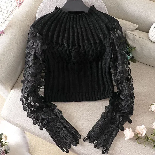 Elsie Womens Round Neck Cropped Sweatshirt Lace Sleeve Crop Pullover Fleece Hoodie Acid Wash Athletic Workout Crop Tops