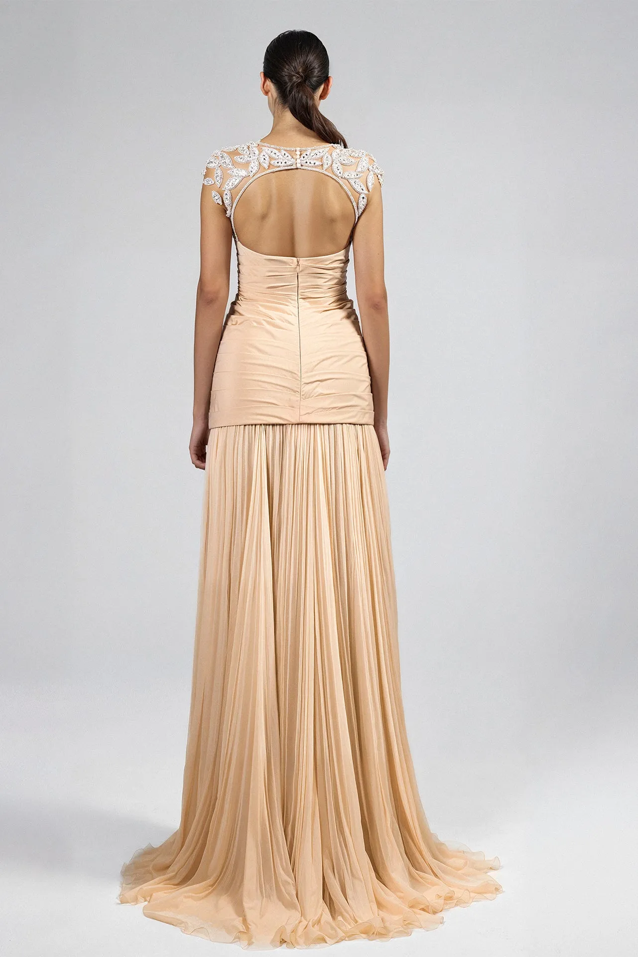 Embroidered Cap Sleeve Top with Pleated Skirt