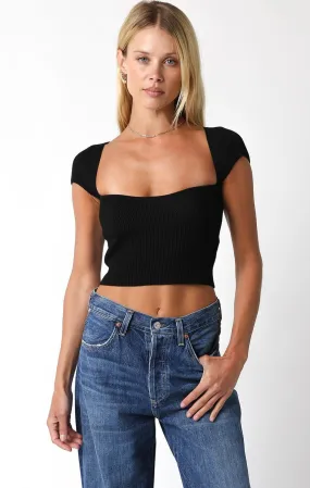 Emma Black Cap Sleeve Sweater Crop Top
