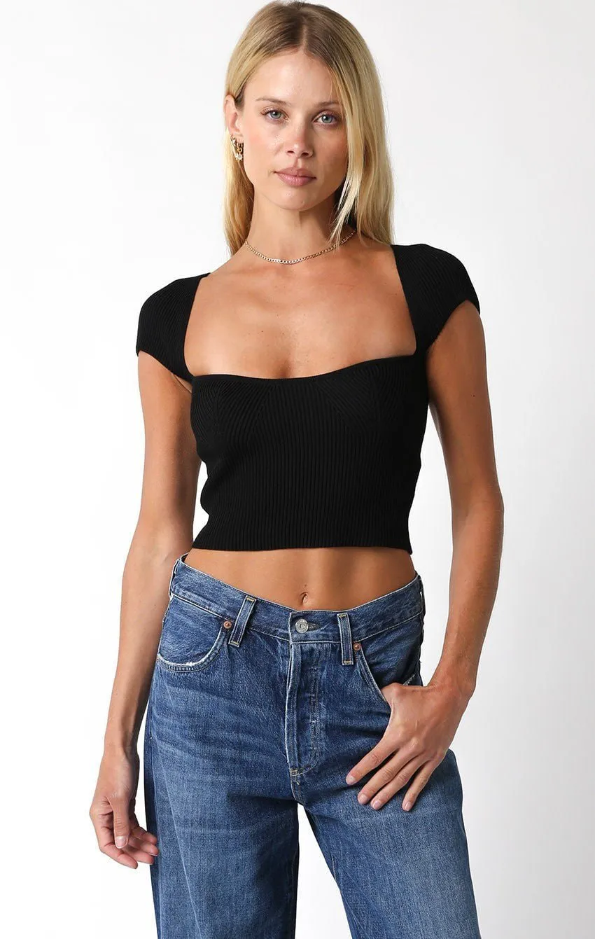 Emma Black Cap Sleeve Sweater Crop Top