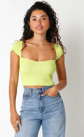 Emma Honeydew Cap Sleeve Sweater Crop Top