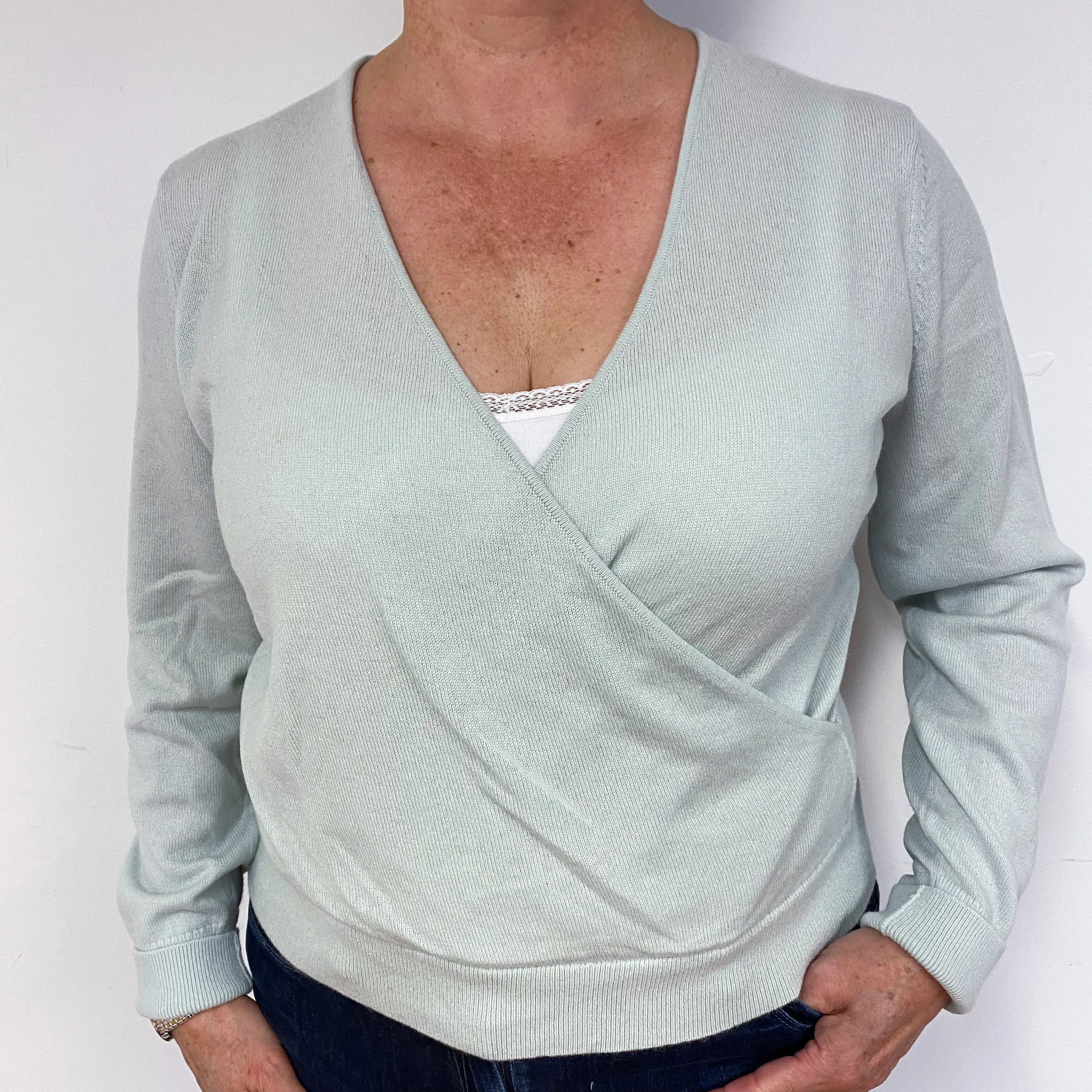 Everlane Mint Blue Cashmere V-Neck Jumper Large