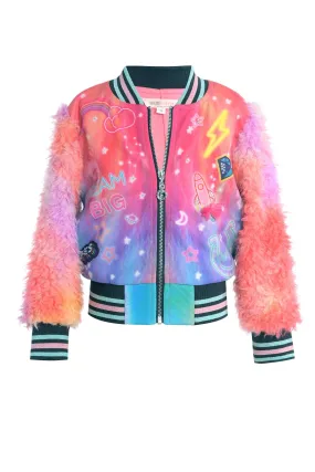 Faux Fur Sleeve Bomber Jacket (B33226)
