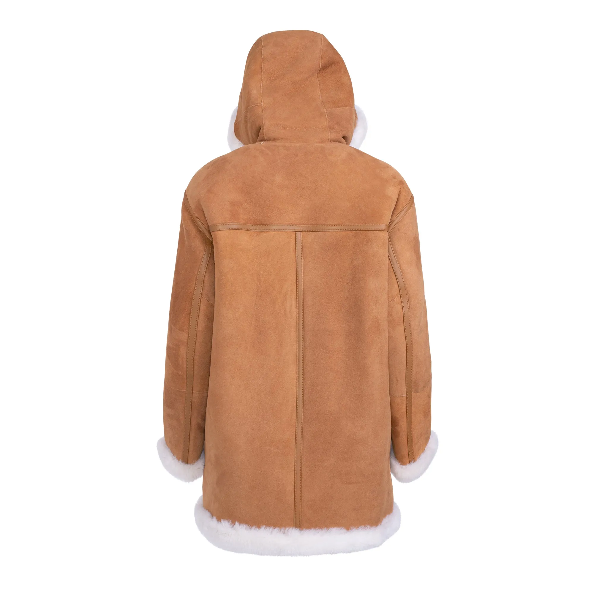 FAYER Reversible Hooded Shearling Sheepskin Teddy Coat