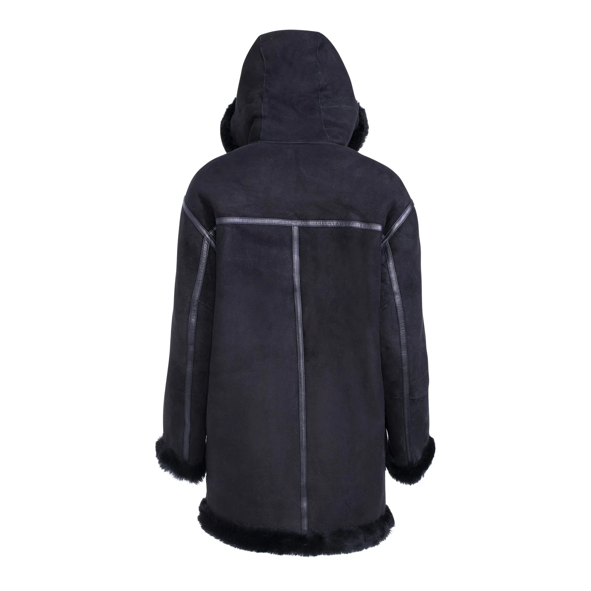 FAYER Reversible Hooded Shearling Sheepskin Teddy Coat
