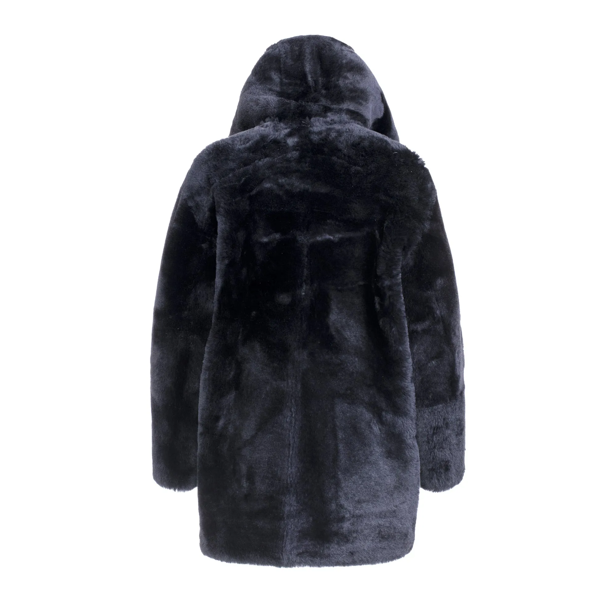 FAYER Reversible Hooded Shearling Sheepskin Teddy Coat