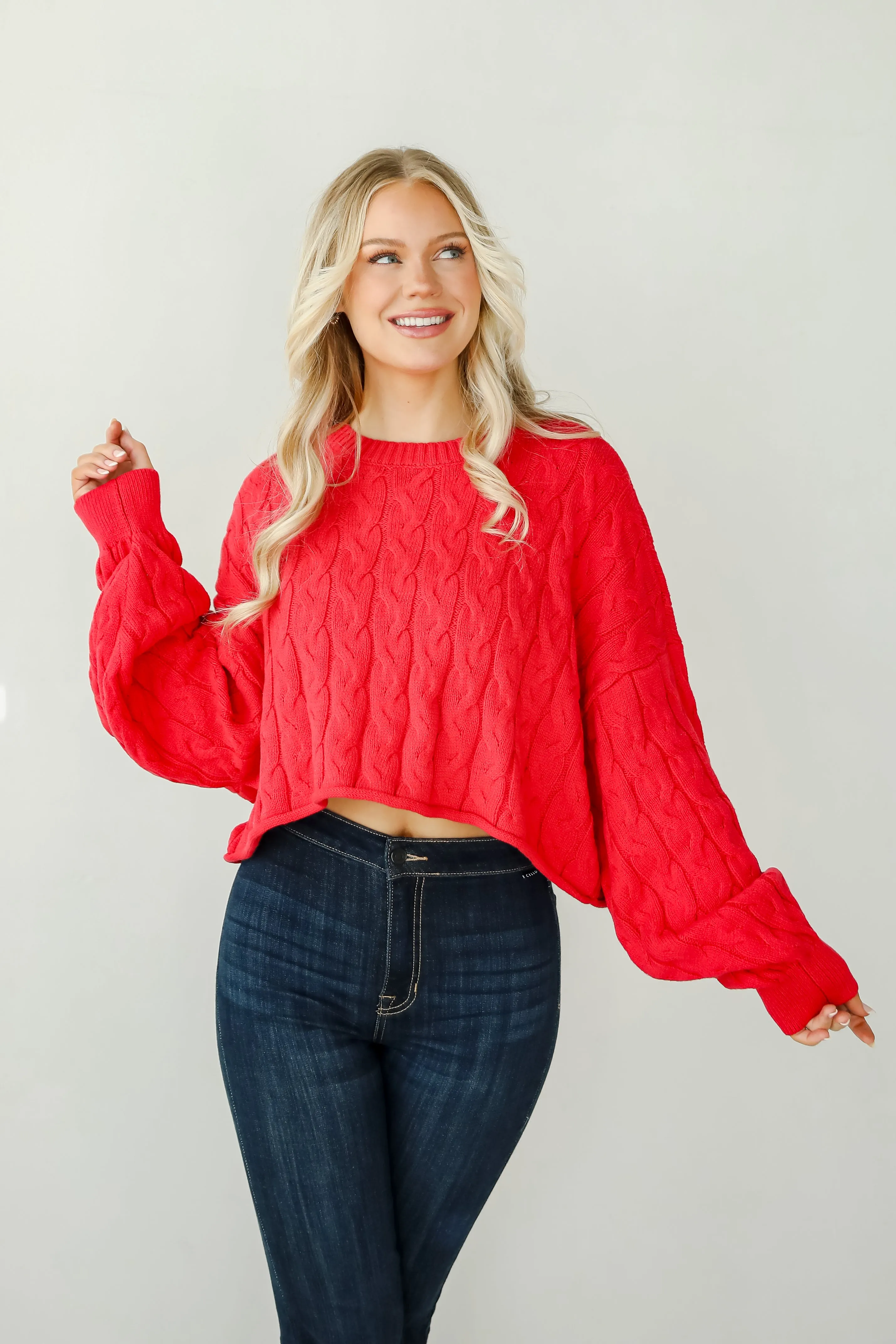 FINAL SALE - Love Me Forever Red Cable Knit Sweater
