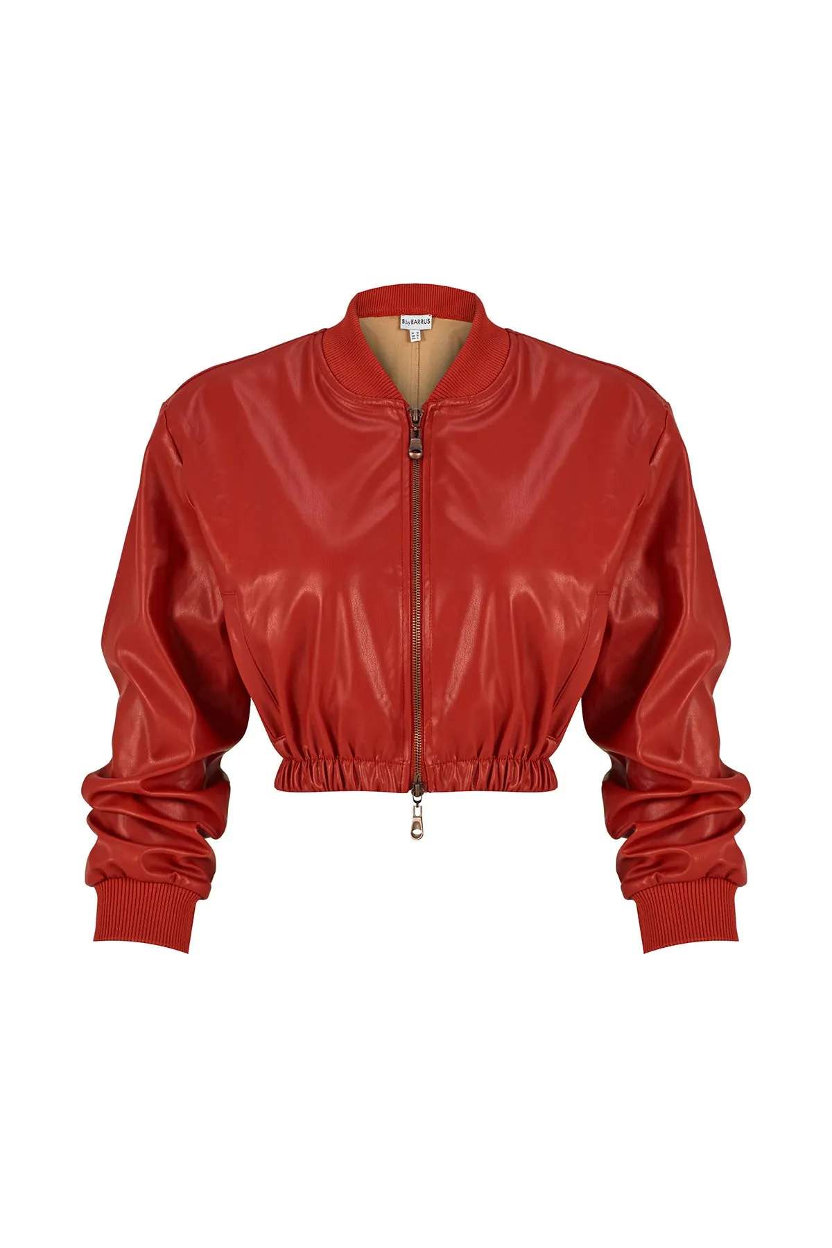 Firebrick vegan leather bomber crop jacket